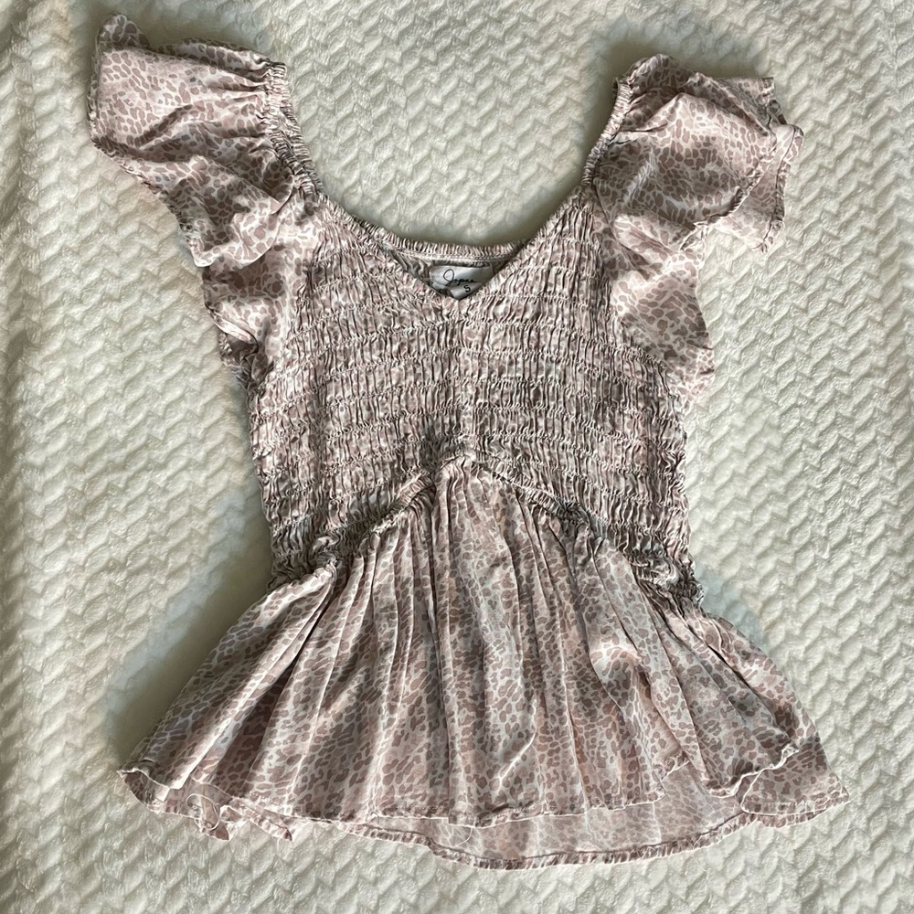 Cheetah Print Ruffle Trim Peplum Top
